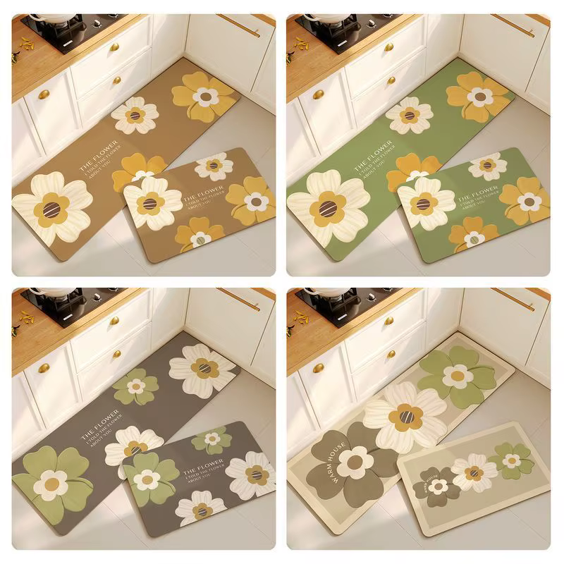 Nouveau tapis de sol de cuisine à motifs floraux