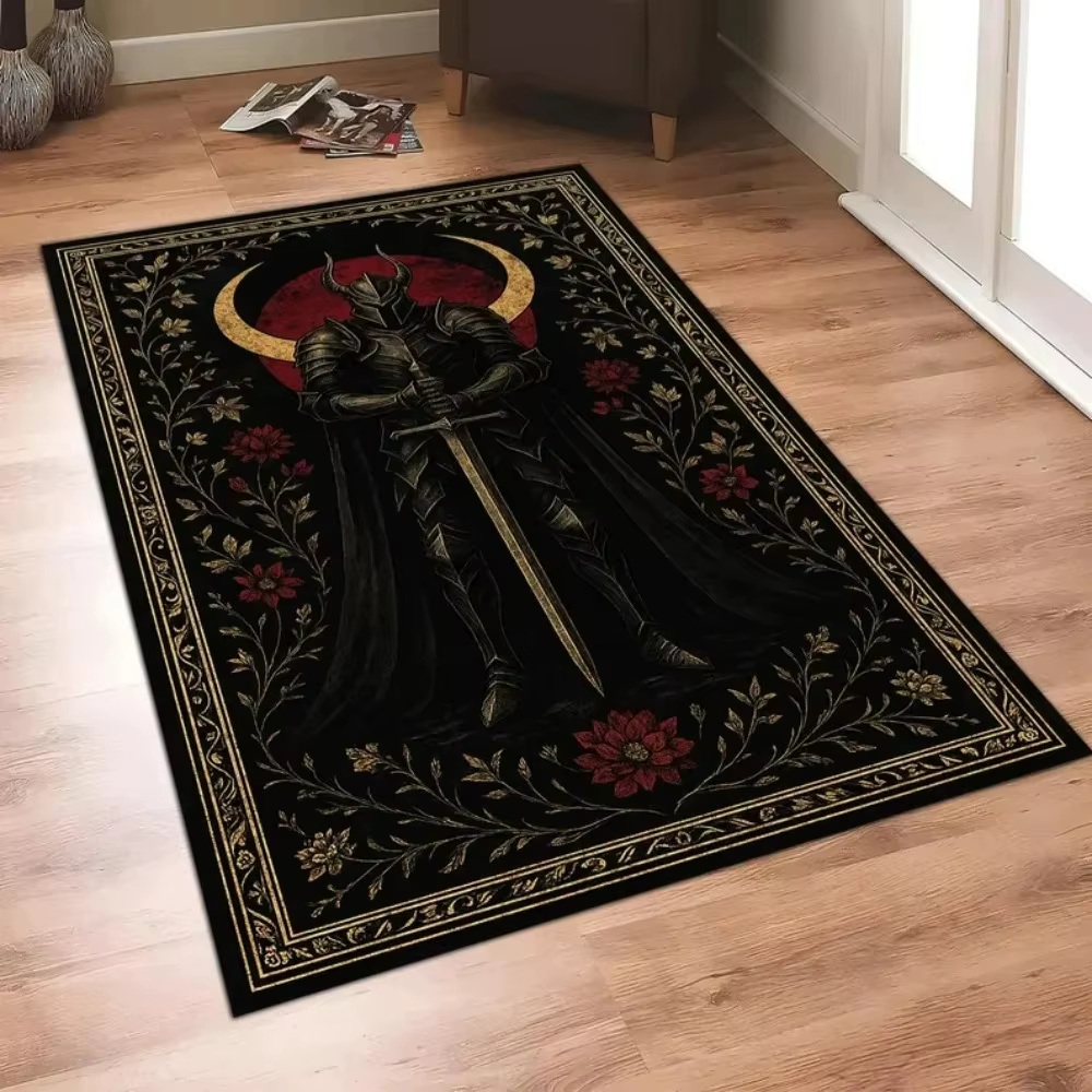 Tapis de chevalier épée et Dragon de couleur foncée rétro