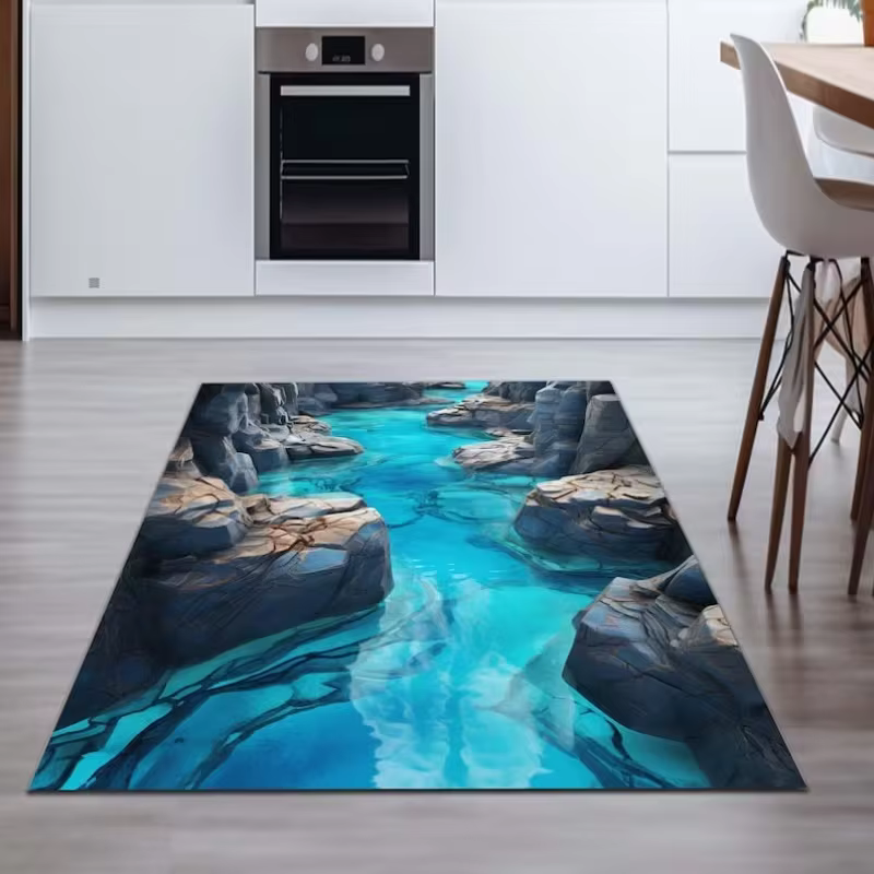 Tapis 3D effet illusion visuelle Désert Bleu Givré pour Chambres