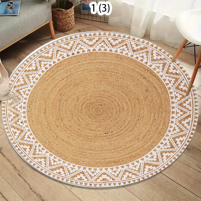 Tapis rond à texture imitation jute naturelle