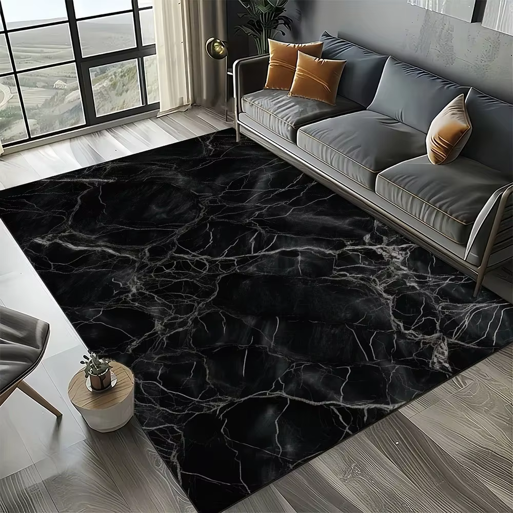 Tapis de luxe en marbre noir blanc or