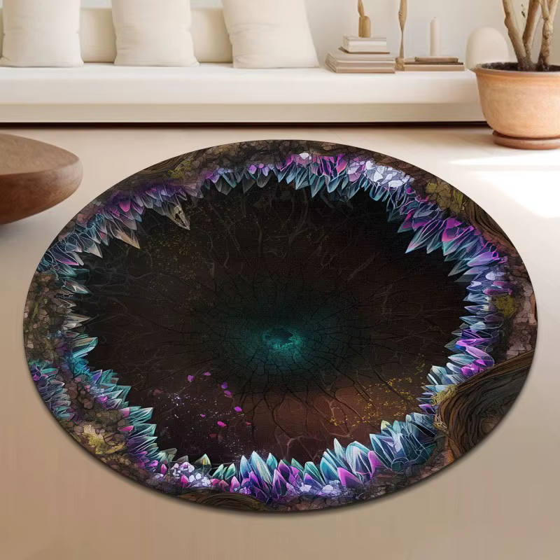 Tapis rond Fantasy Blue Dragon avec imprimé scène de grotte pour thèmes de chambre magiques et mythiques