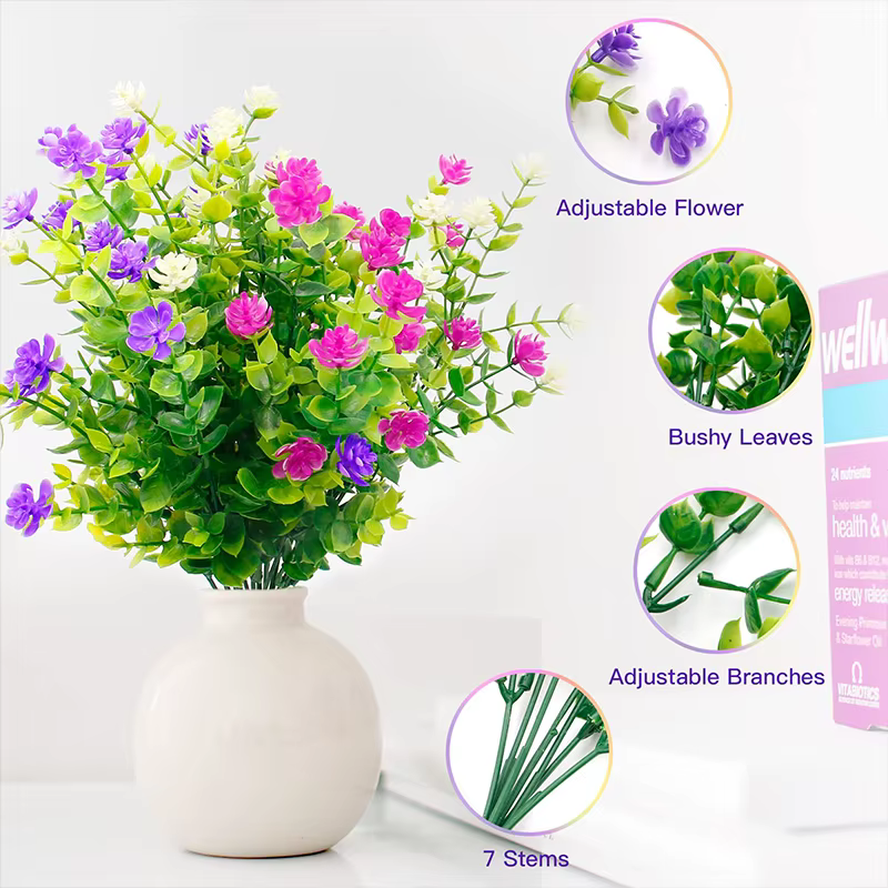 4 paquets de plantes artificielles résistantes aux UV, fausses buissons, fleurs en plastique, maison, ferme, mariage, jardin extérieur, porche, plante décorative