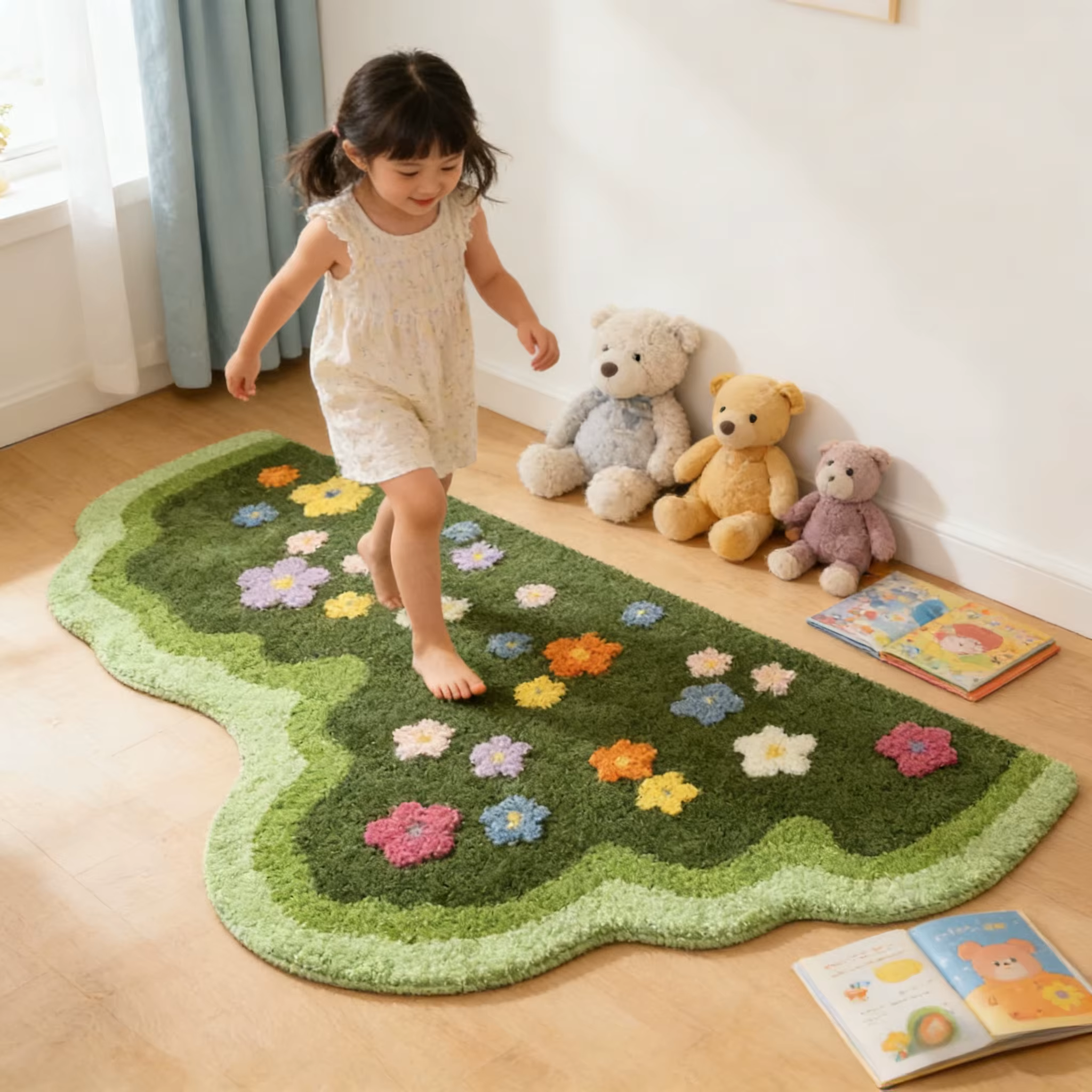 Tapis capitonné floral à poils souples de qualité supérieure