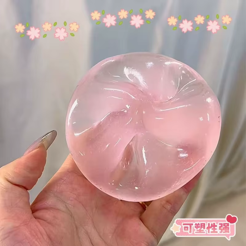 Balle anti-stress DIY mignonne et transparente de 6 cm en huile de coco rose et bleue, faite à la main, en sucre de malt, à rebond lent et malléable