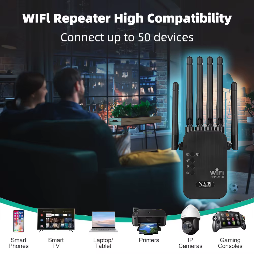 Répéteur WiFi 5G sans fil 1200 Mbps, routeur amplificateur de signal WiFi double bande longue portée 5 GHz