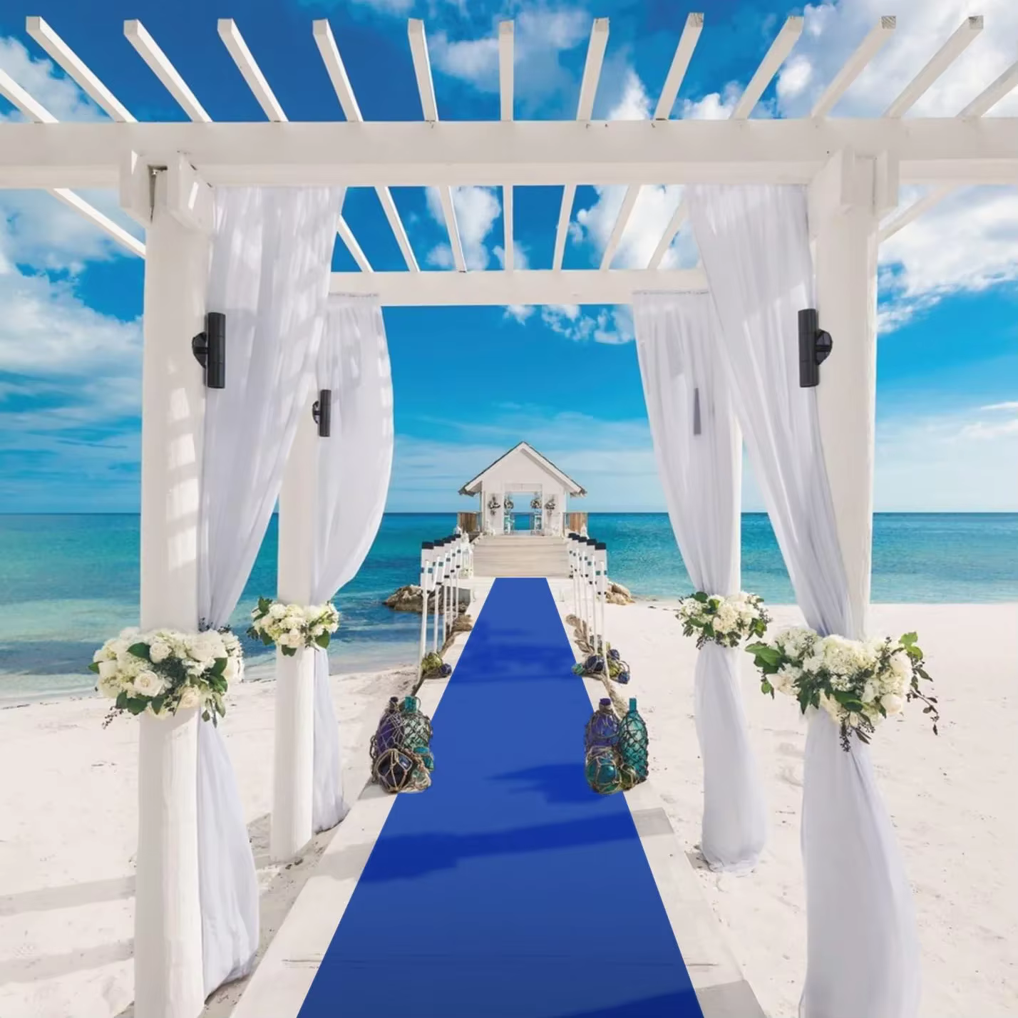 Tapis de mariage bleu moelleux