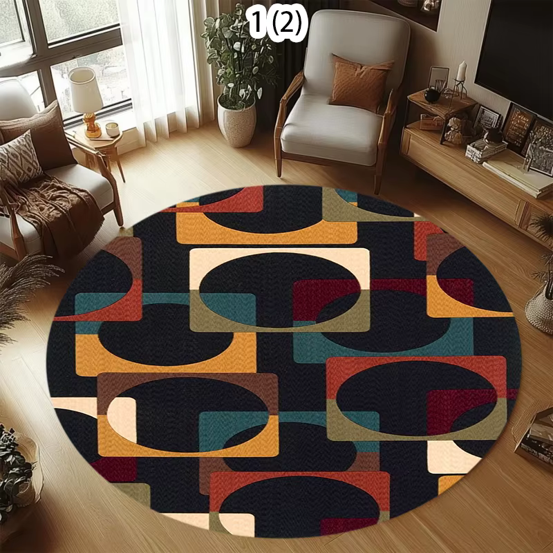 Tapis rond géométrique rétro