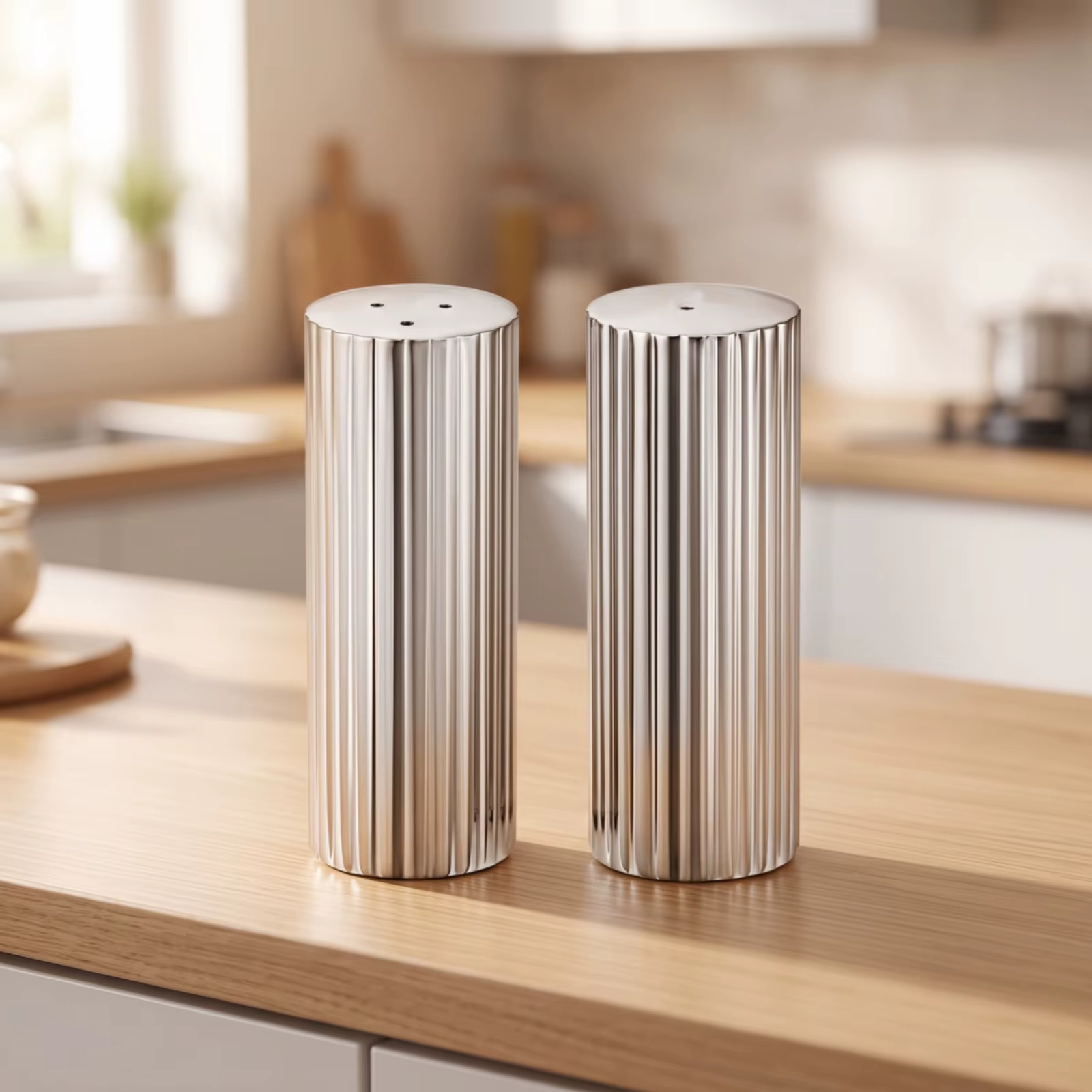 Shaker cylindrique en acier inoxydable à 2 pièces, avec trous, résistant à la rouille, rayé, pour cuisine, table à manger