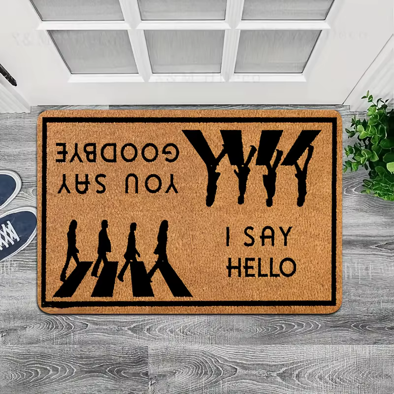 1 tapis de porte de bienvenue avec dossier antidérapant – Design "I Say Hello