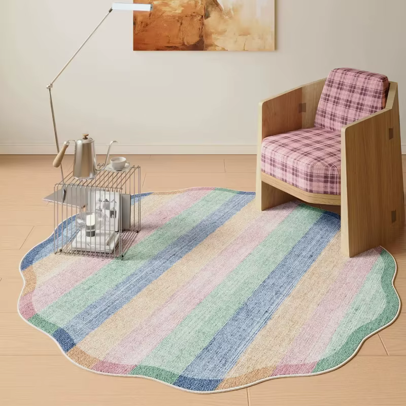 Tapis rond moelleux et doux de couleur Dopamine pour la décoration du salon