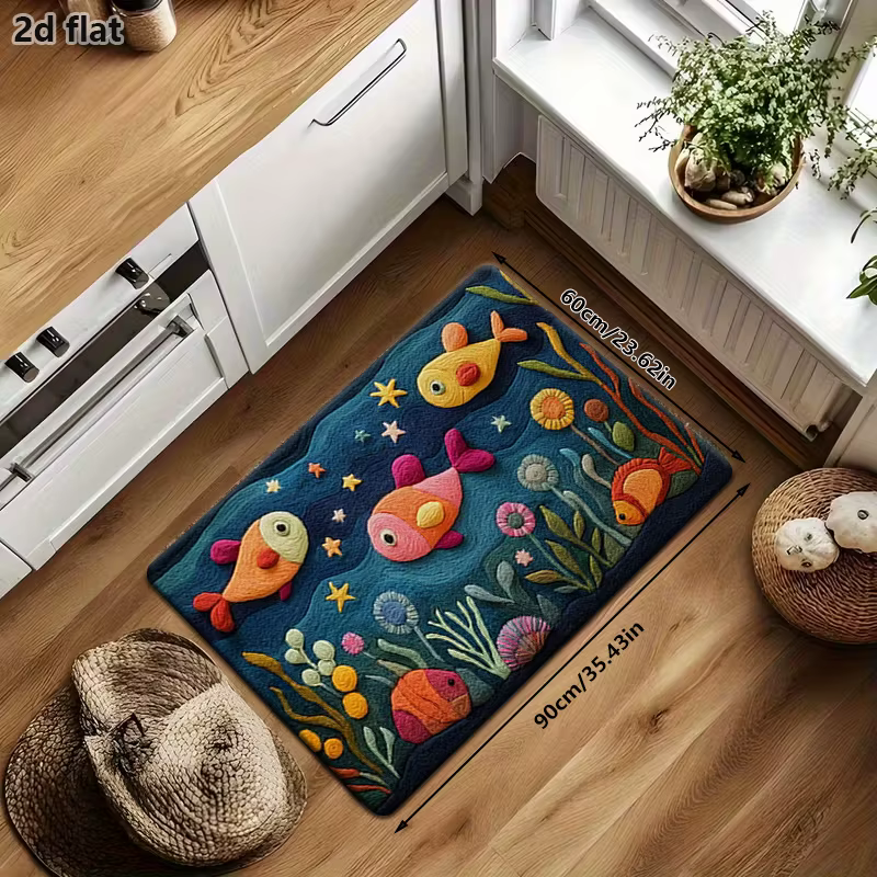 VIKAMA – tapis mignon sur le thème du monde sous-marin, paillasson coloré avec poissons, tapis pour salon, chambre à coucher, salle de bain, décoration de la maison