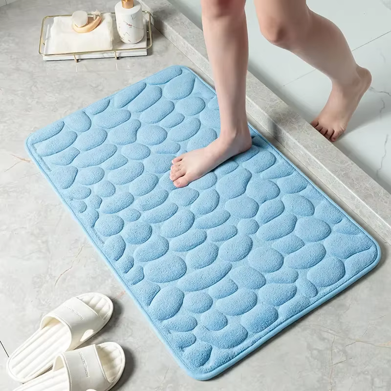 Tapis de bain en mousse à mémoire de forme pour salle de bain, lavabo, côté baignoire, salle de douche et paillasson avec pavé en relief