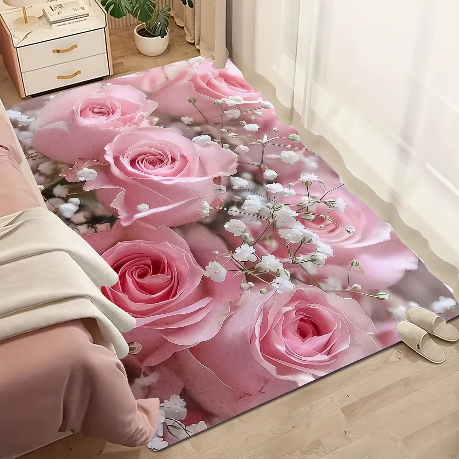 Tapis décoratif VIKAMA à roses roses