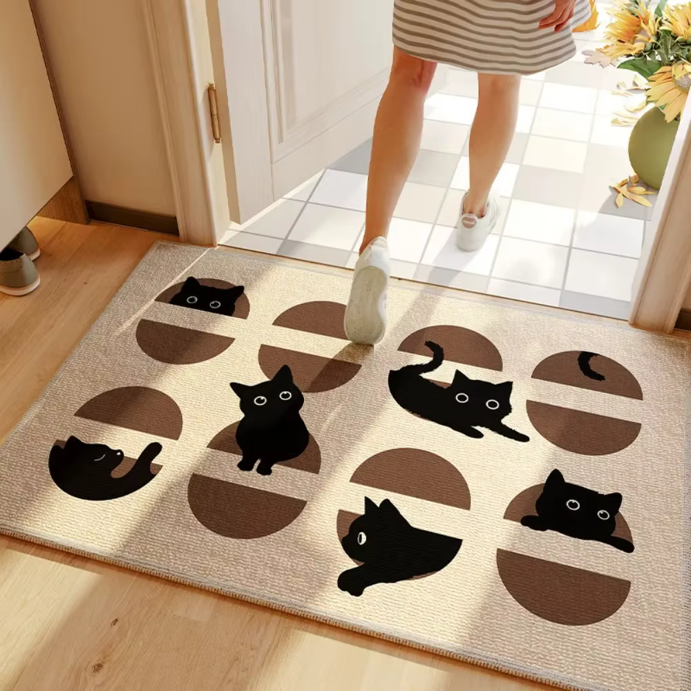 Tapis de porte d'entrée carré chat noir