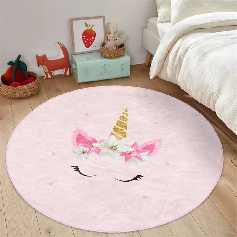 Tapis rond floral licorne