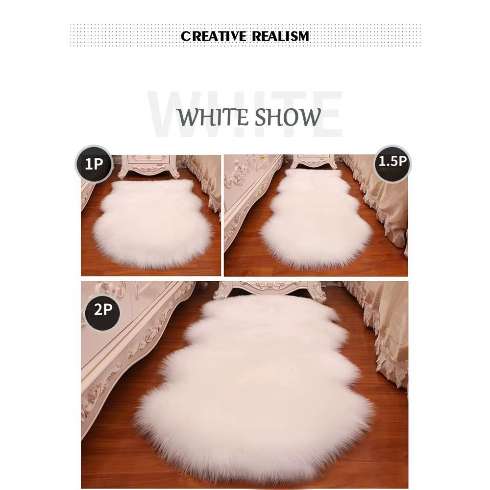 Tapis en fausse fourrure imitation laine lavable antidérapant à poils longs