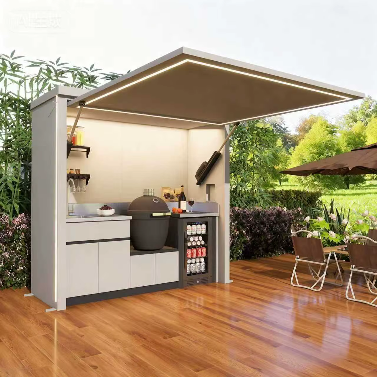 Cuisine extérieure modulaire personnalisée pour villa, meubles de cuisine pour maison d'hôtes, îlot barbecue extérieur, îlot barbecue de jardin