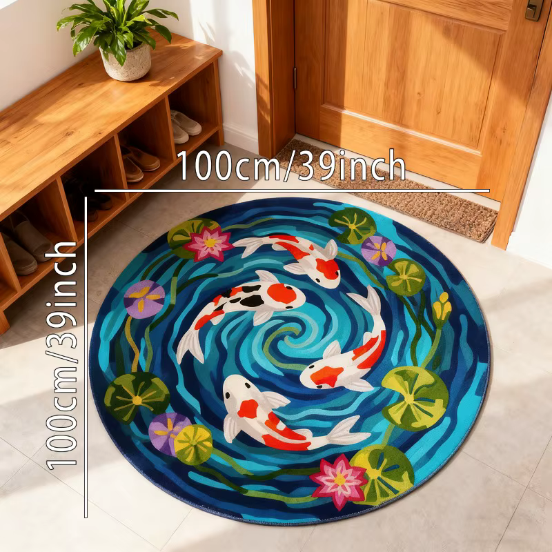 VIKAMA Tapis rond coloré à motif Koi