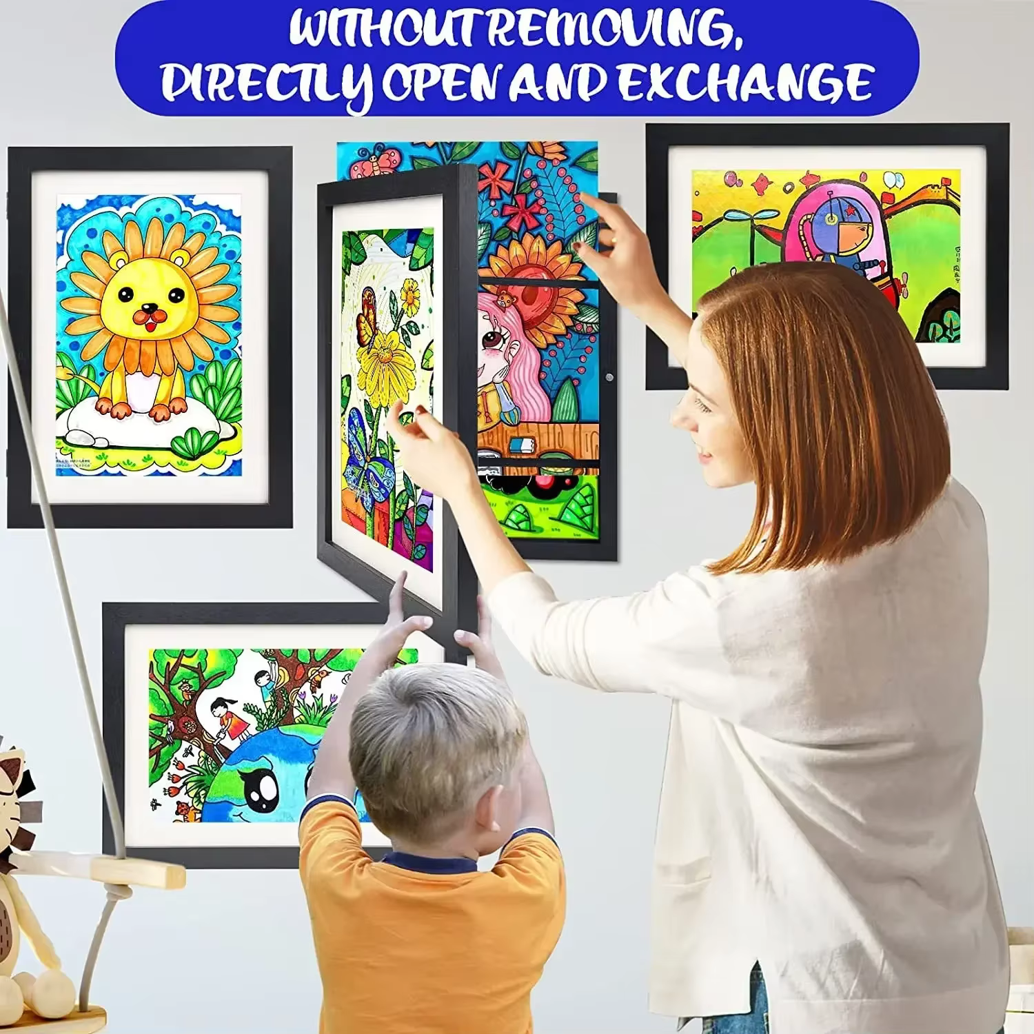 Cadre de dessin pour enfants A4 cadre d'affiche en bois pour murs cadre d'art pour enfants cadres d'affichage d'images pour enfants modifiables décor à la maison