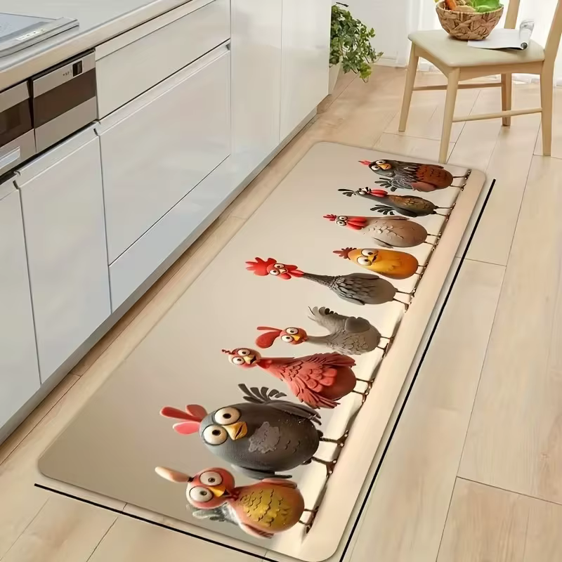 Tapis de cuisine de poulet de dessin animé amusant