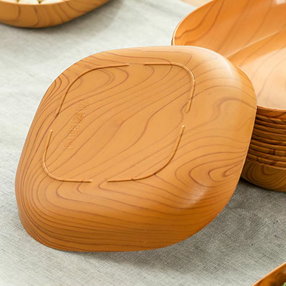 Assiette carrée en plastique Imitation Grain de bois de cuisine, plat de thé de l'après-midi japonais, plat de fruits, plateau à thé, plat en os en plastique, vaisselle de cuisine