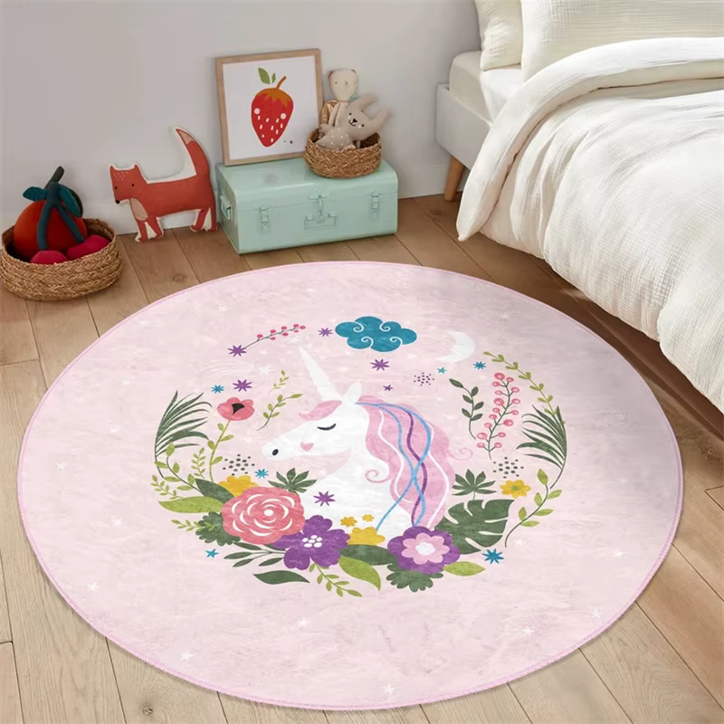 Tapis rond floral licorne