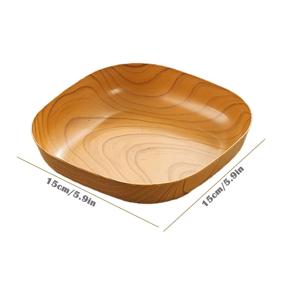 Assiette carrée en plastique Imitation Grain de bois de cuisine, plat de thé de l'après-midi japonais, plat de fruits, plateau à thé, plat en os en plastique, vaisselle de cuisine