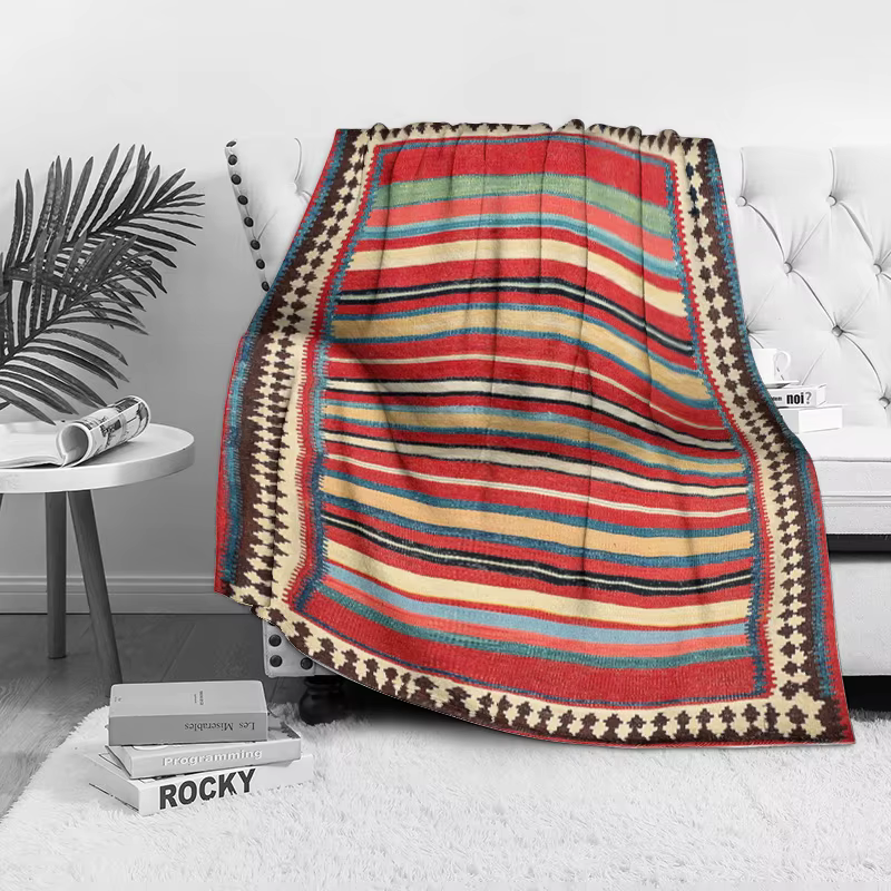 Tapis Kilim rayé Vintage ethnique fait à la main en laine