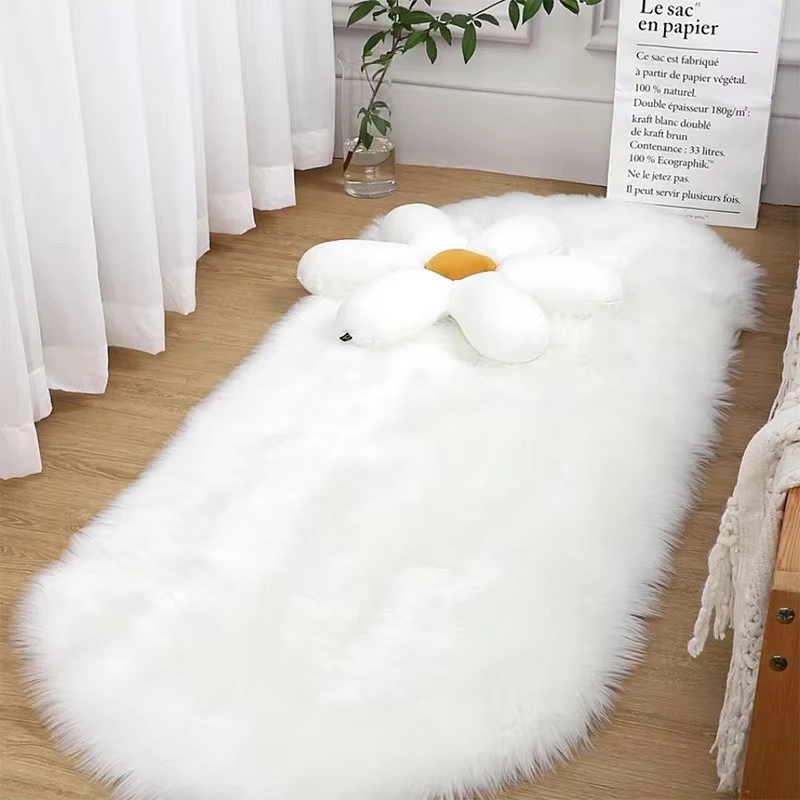 Tapis de luxe en fausse fourrure, grand tapis en peluche douce et moelleuse en velours noir et blanc pour salon, chambre à coucher, tapis décoratif