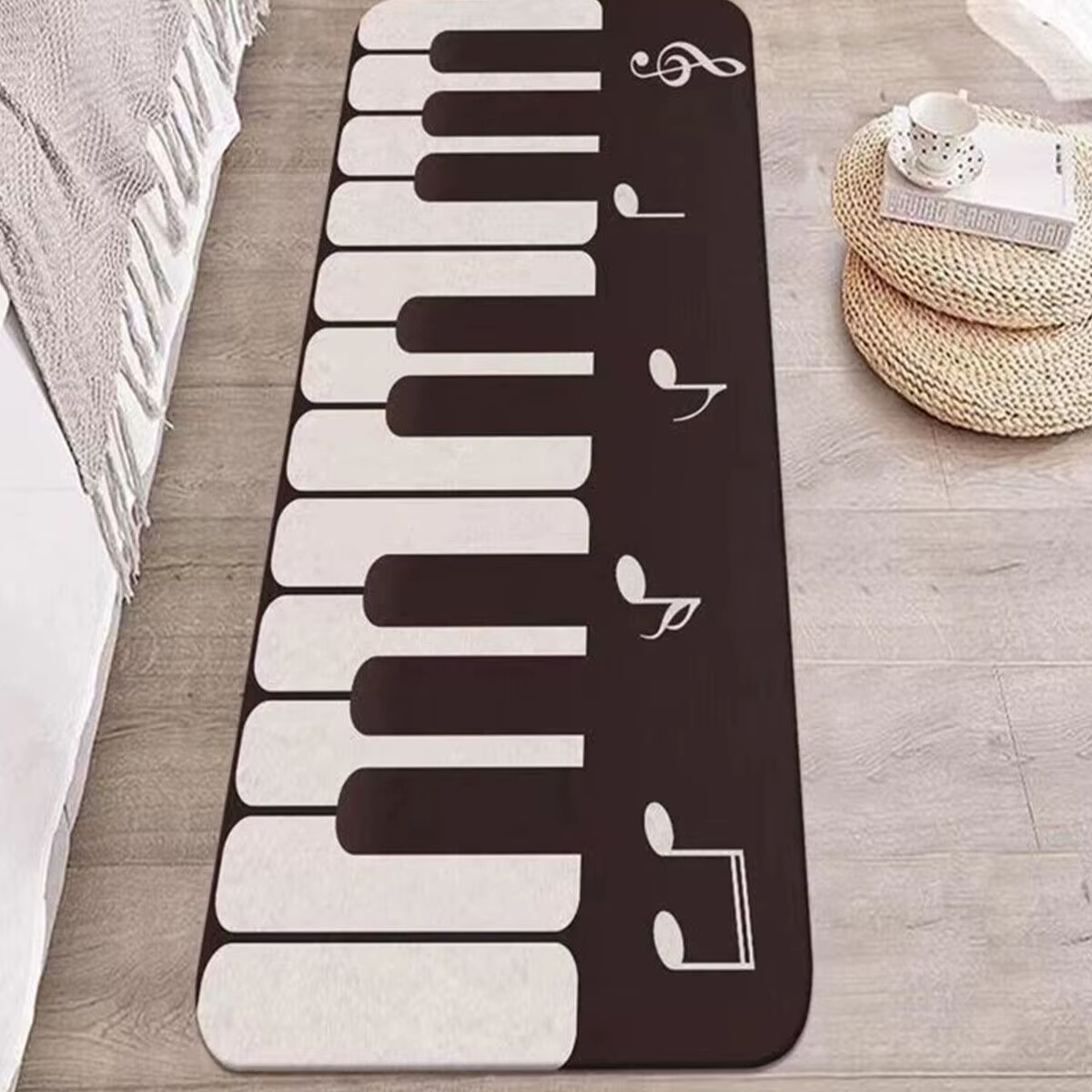 Noir blanc Piano chambre tapis cristal velours anti-dérapant