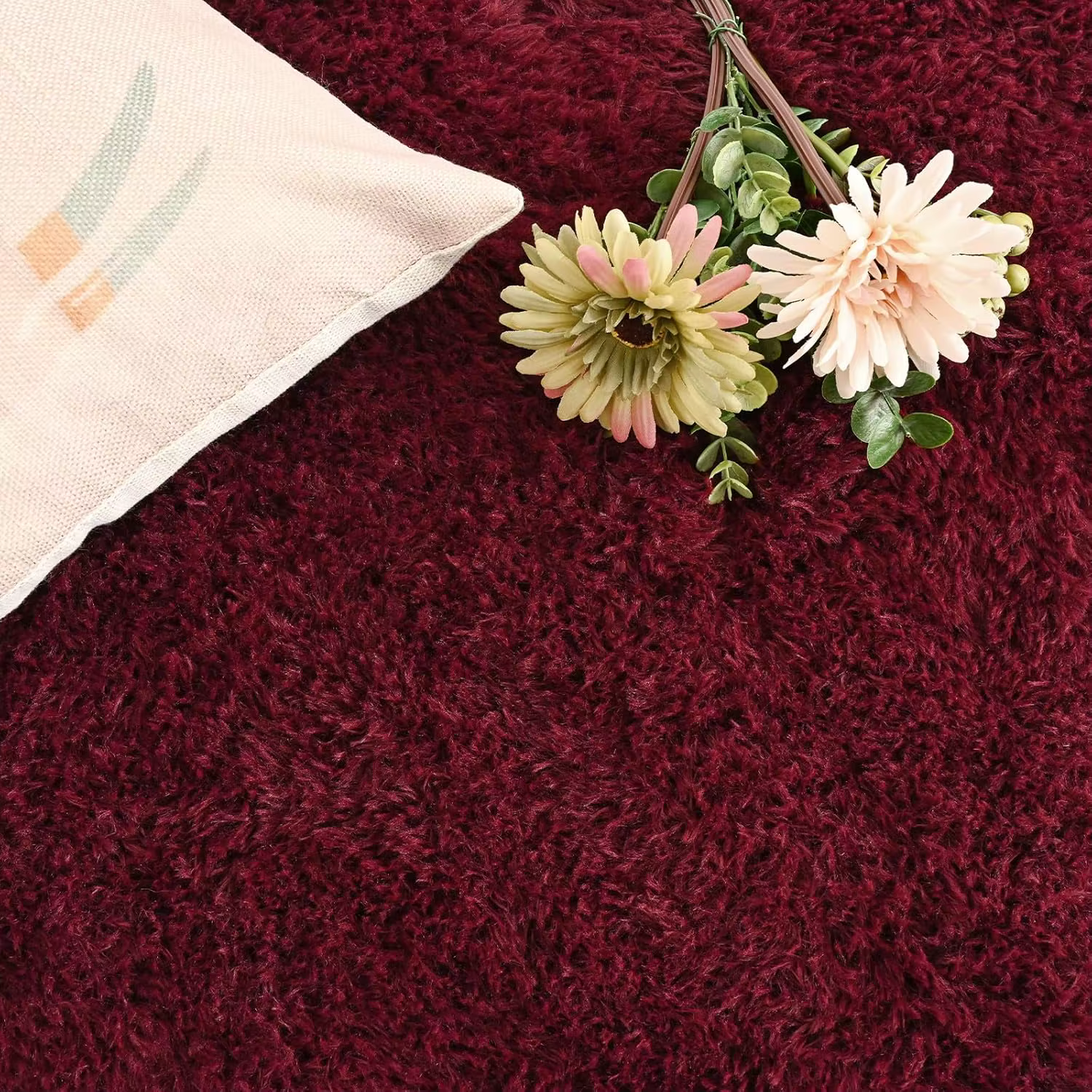 Tapis Shaggy super doux, tapis moelleux, zone rouge bordeaux, salon, chambre à coucher, chambre d'enfant, décoration d'intérieur, antidérapant