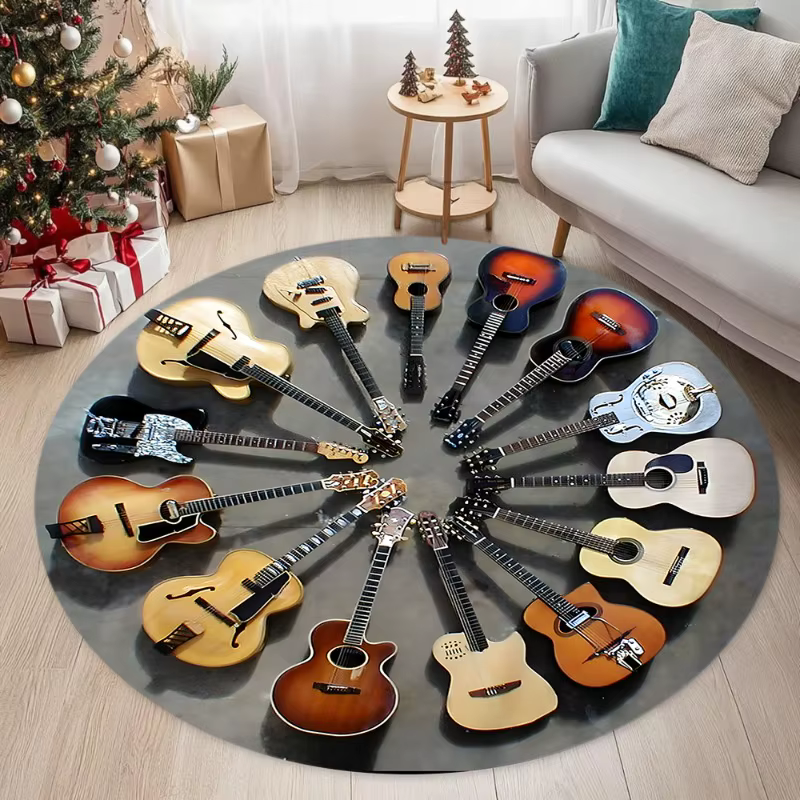 Tapis rond à thème musical pour guitare