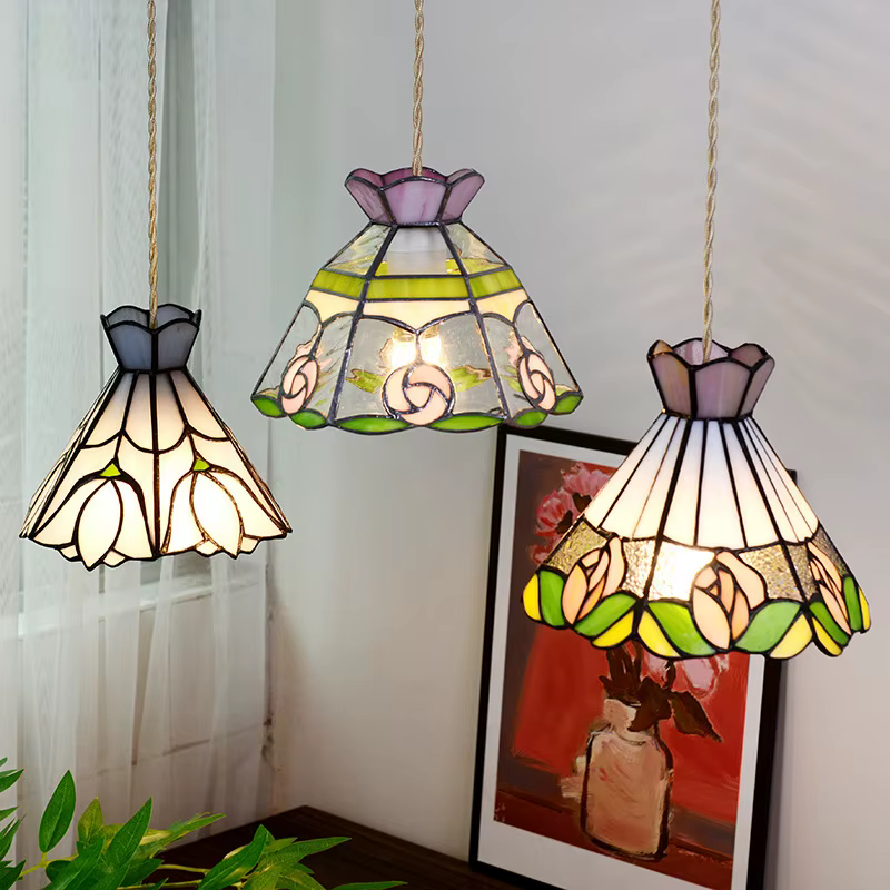 Lustre en verre coloré rétro européen, lampe à suspension, bar, restaurant, créatif, rural, chambre, balcon, confronlight, luminaire, intérieur Lustre en verre coloré rétro, lampe à suspension europée