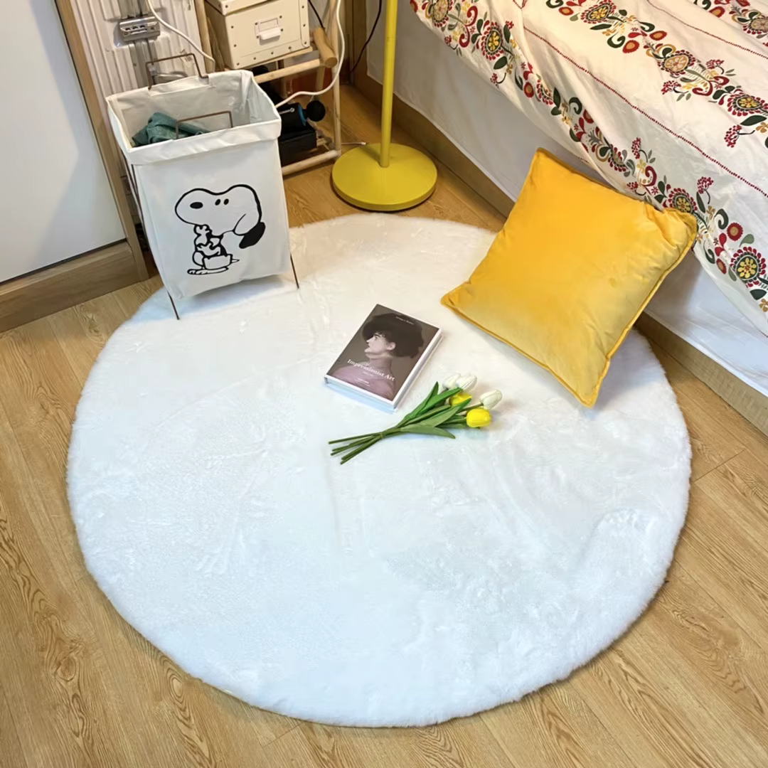 Tapis rond en fausse fourrure de lapin pour chambre à coucher
