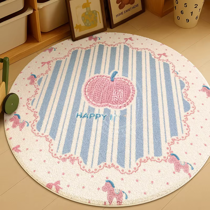 Tapis rond imprimé poney rose Kawaii