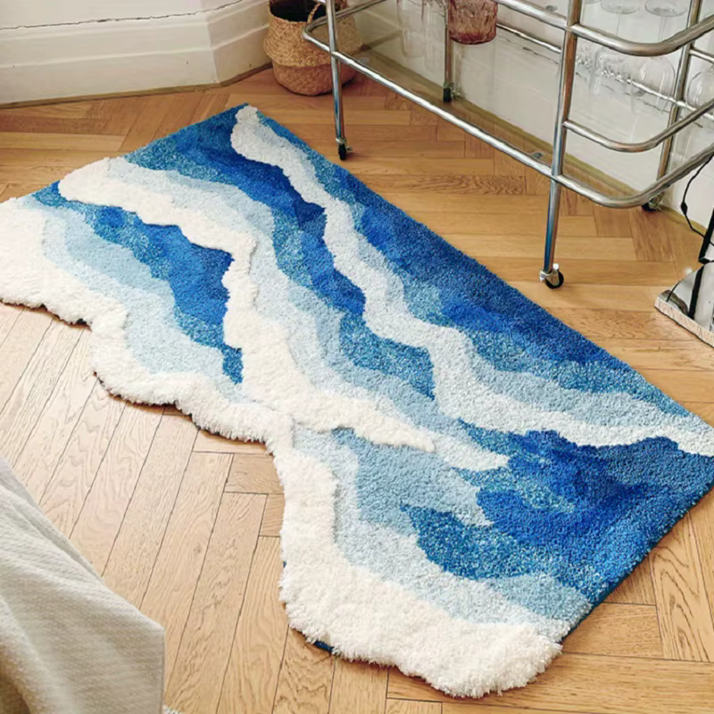 Tapis floqué vague de mer bleue