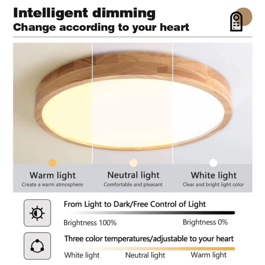 Plafonnier LED en bois massif nordique