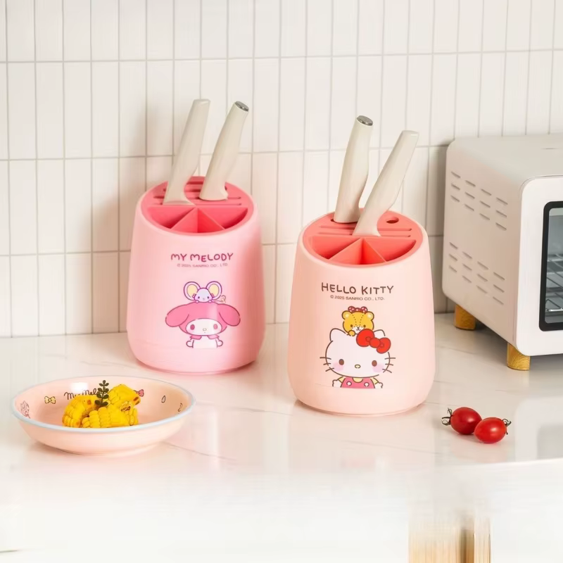 Support de rangement pour couteaux de cuisine Hello Kitty, avec porte-baguettes intégré et égouttoir, bloc à couteaux