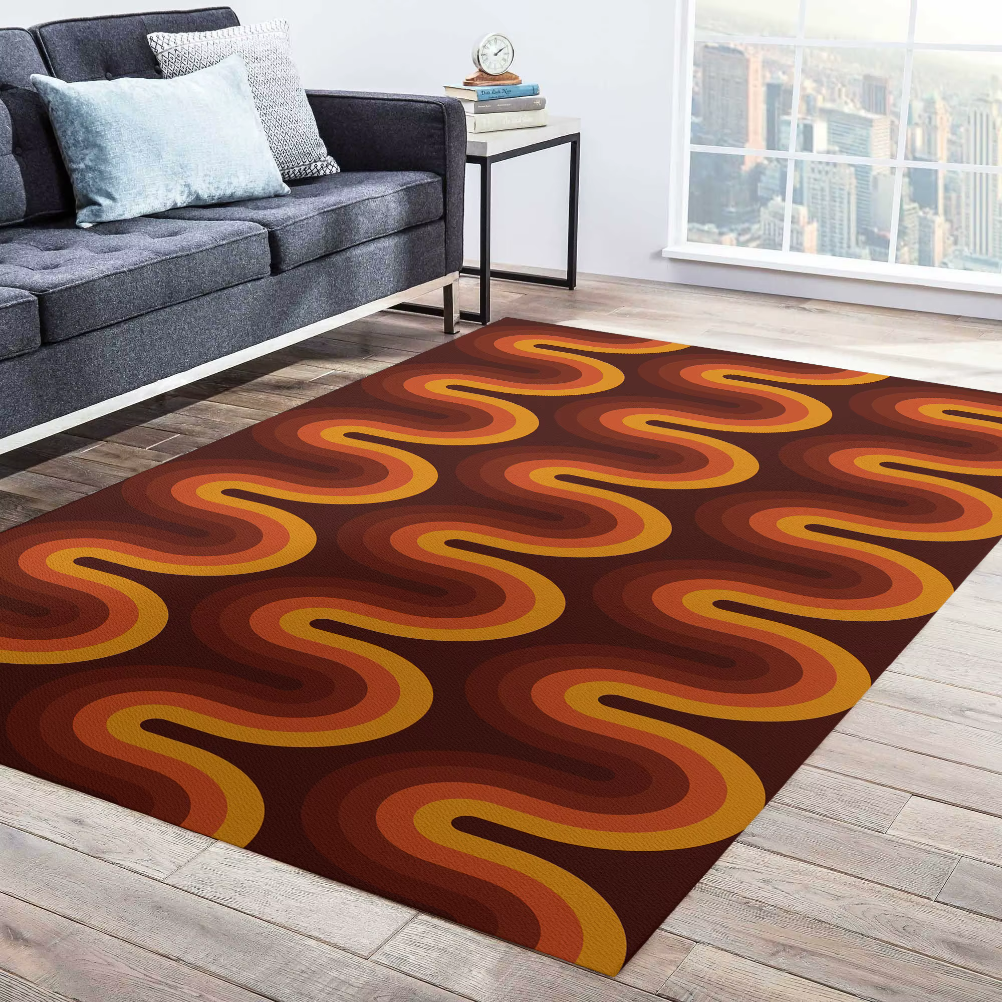 Tapis marron Groovy rétro des années 70