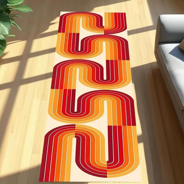 Tapis Rétro Wave Runner avec Motifs Tourbillonnants Orange et Marron