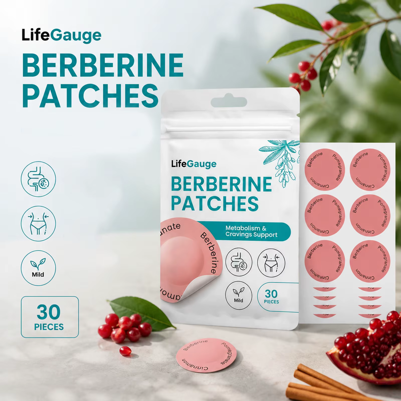 Patchs à la berbérine pour améliorer l'apparence et stimuler l'énergie corporelle, faciles à utiliser, légers, autocollants pour la perte de poids corporel