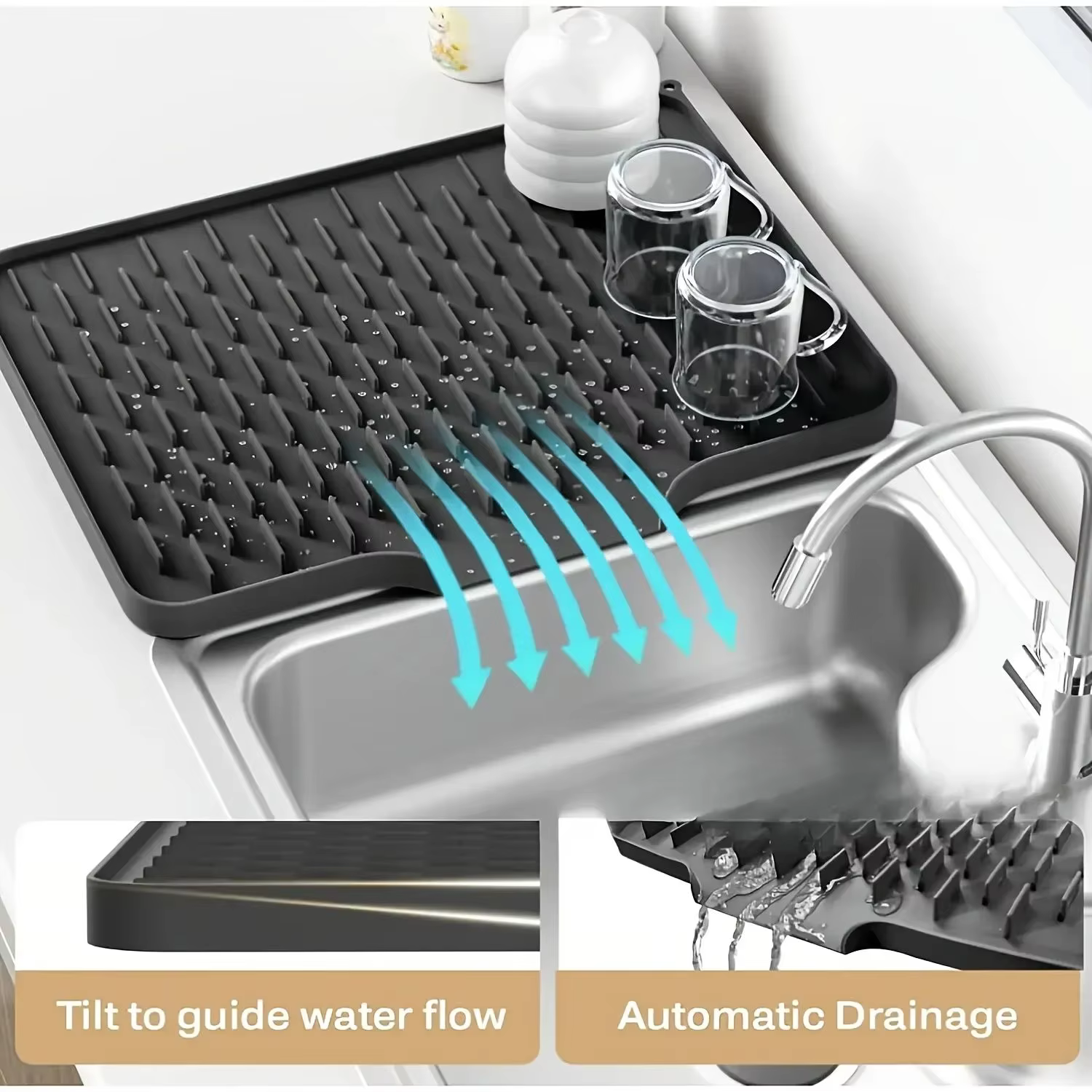 Tapis de drainage en silicone pour cuisine avec design