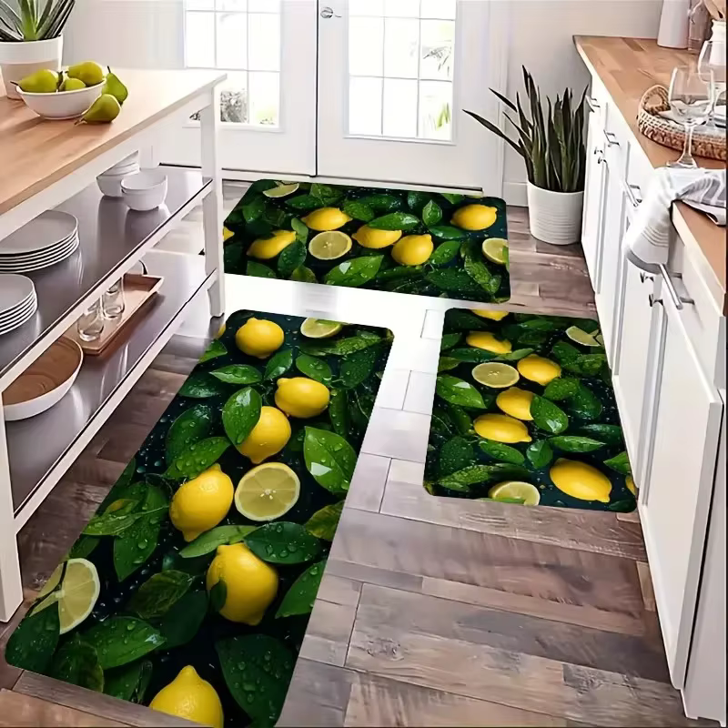 Tapis de cuisine antidérapant motif citron et citron vert
