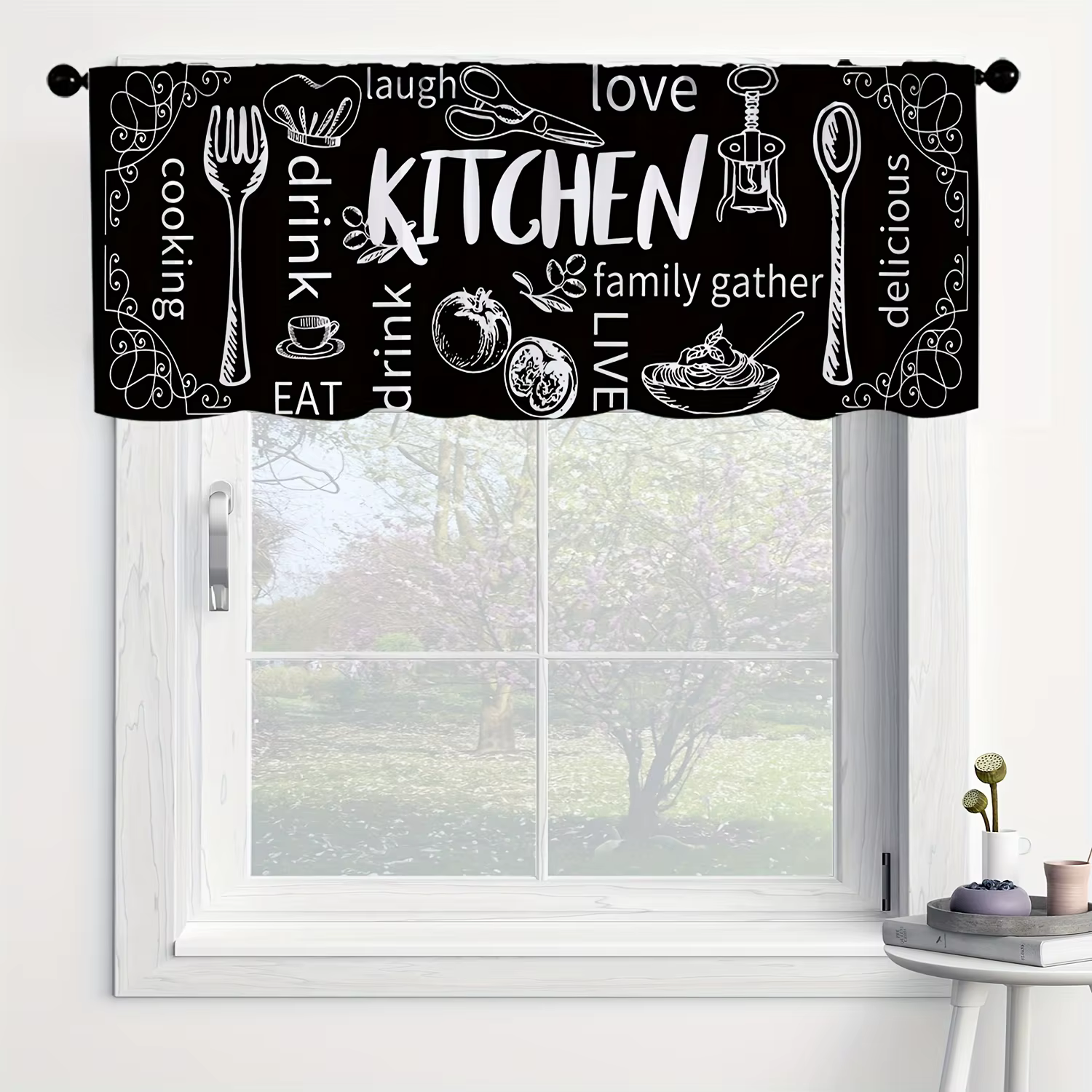 Rideaux courts occultants VIKAMA style ferme avec passe-tringe pour cuisine
