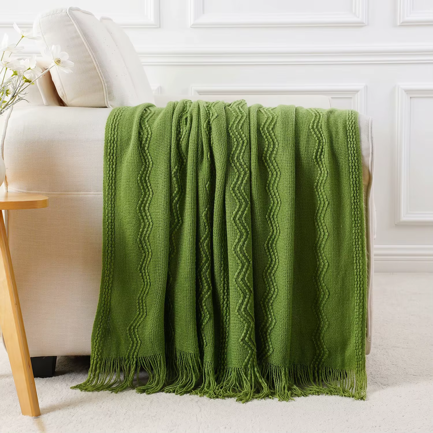 Couverture Battilo vert olive pour lit et canapé