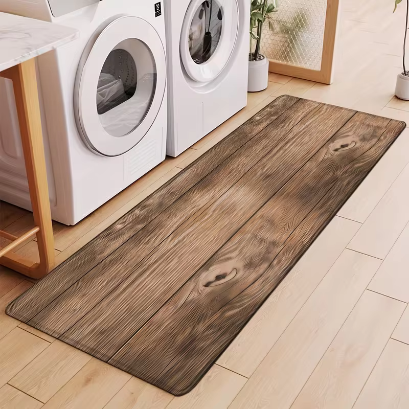 Tapis de couloir rustique à motif bois grainé brun foncé