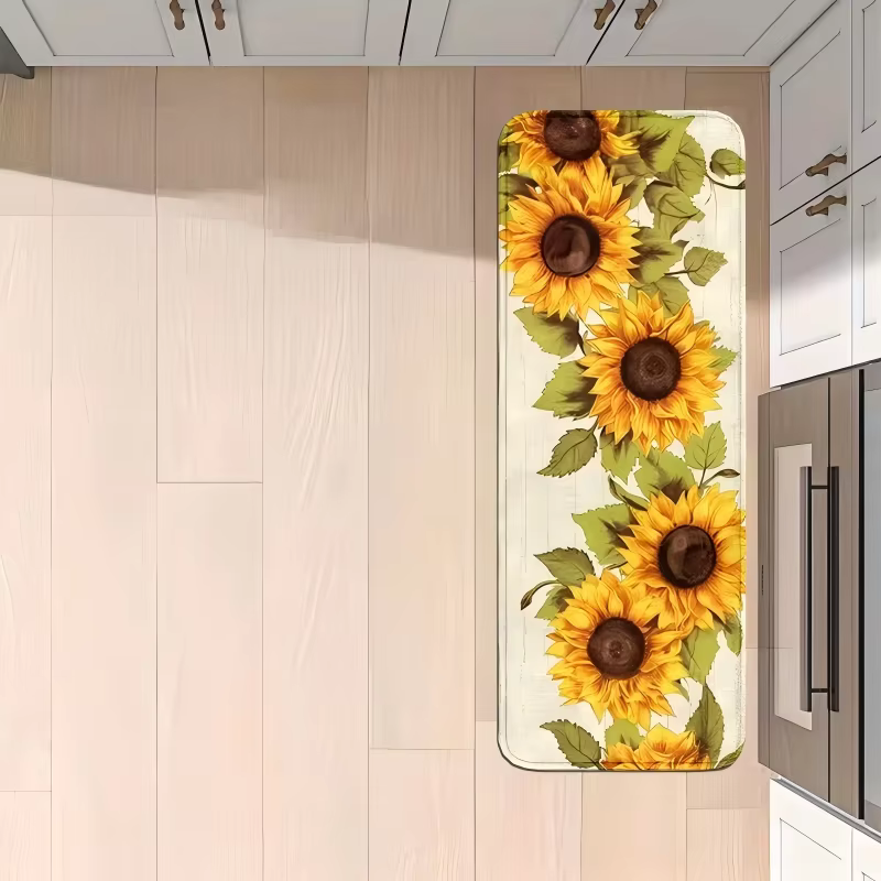 Tapis de sol antidérapant en forme de feuilles de tournesol vertes