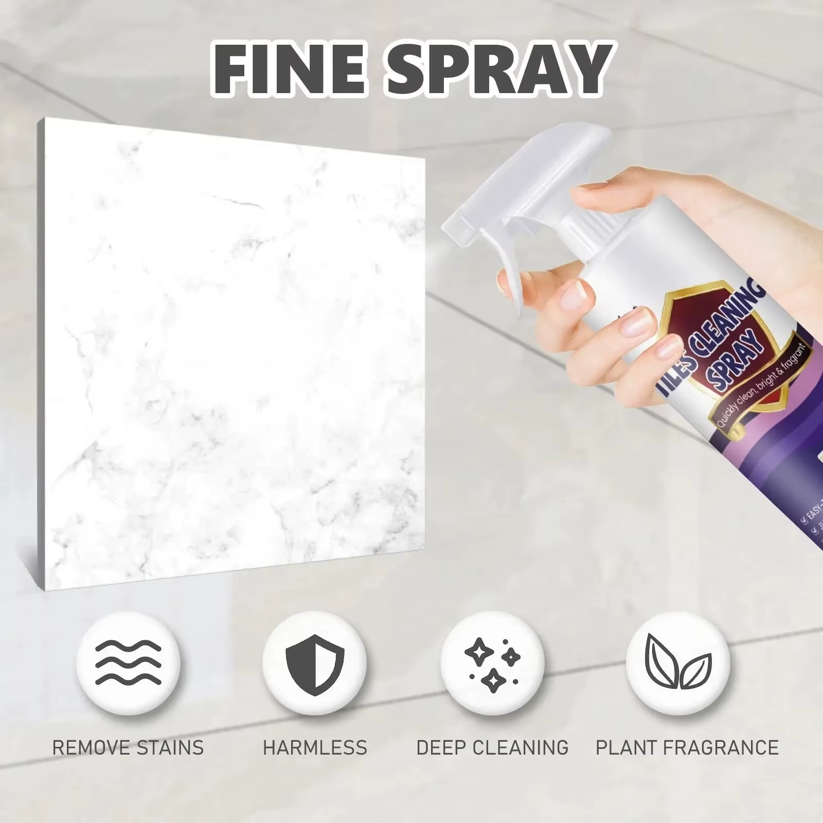 Spray Nettoyant pour Carrelage, Détachant pour Carreaux Céramiques, Nettoyant et Polissant pour Sols en Céramique, Réparateur de Rayures pour Marbre, Liquide Nettoyant pour Carreaux en Porcelaine