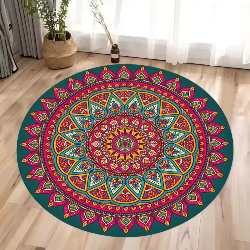 Tapis rond Mandala, tapis de sol géométrique